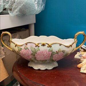 Elegant Floral Porcelain Bowl with Gold Accents